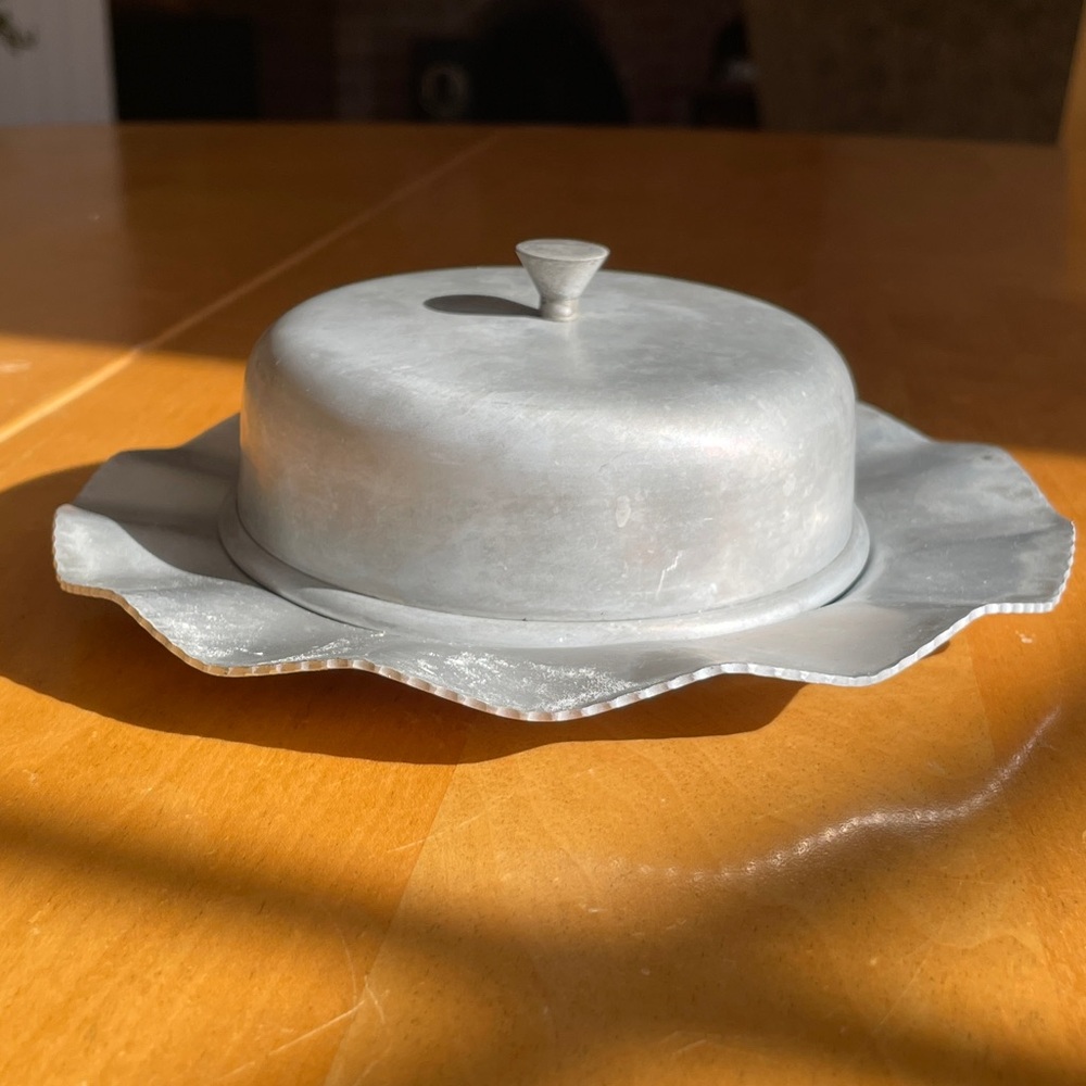 Vintage 50s aluminum three piece butter serving dish